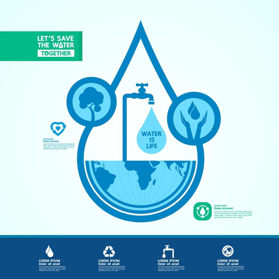 Save water together vector illustration.