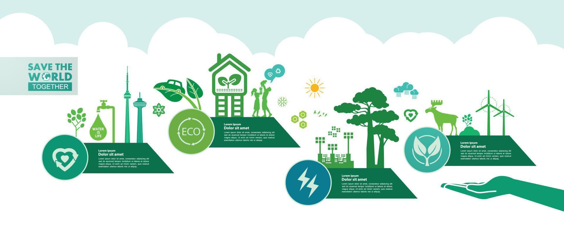 Save the world together green ecology vector illustration.