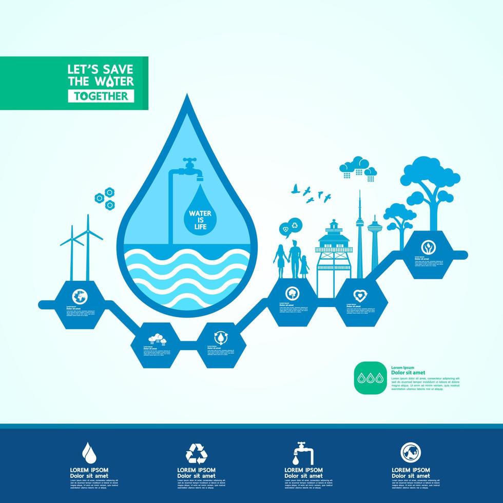 Save water together vector illustration.