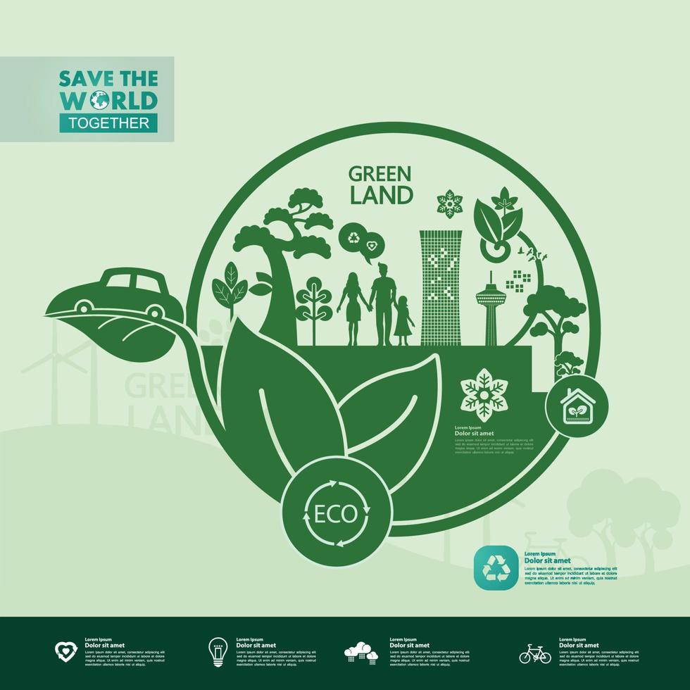 Save the world together green ecology vector illustration.