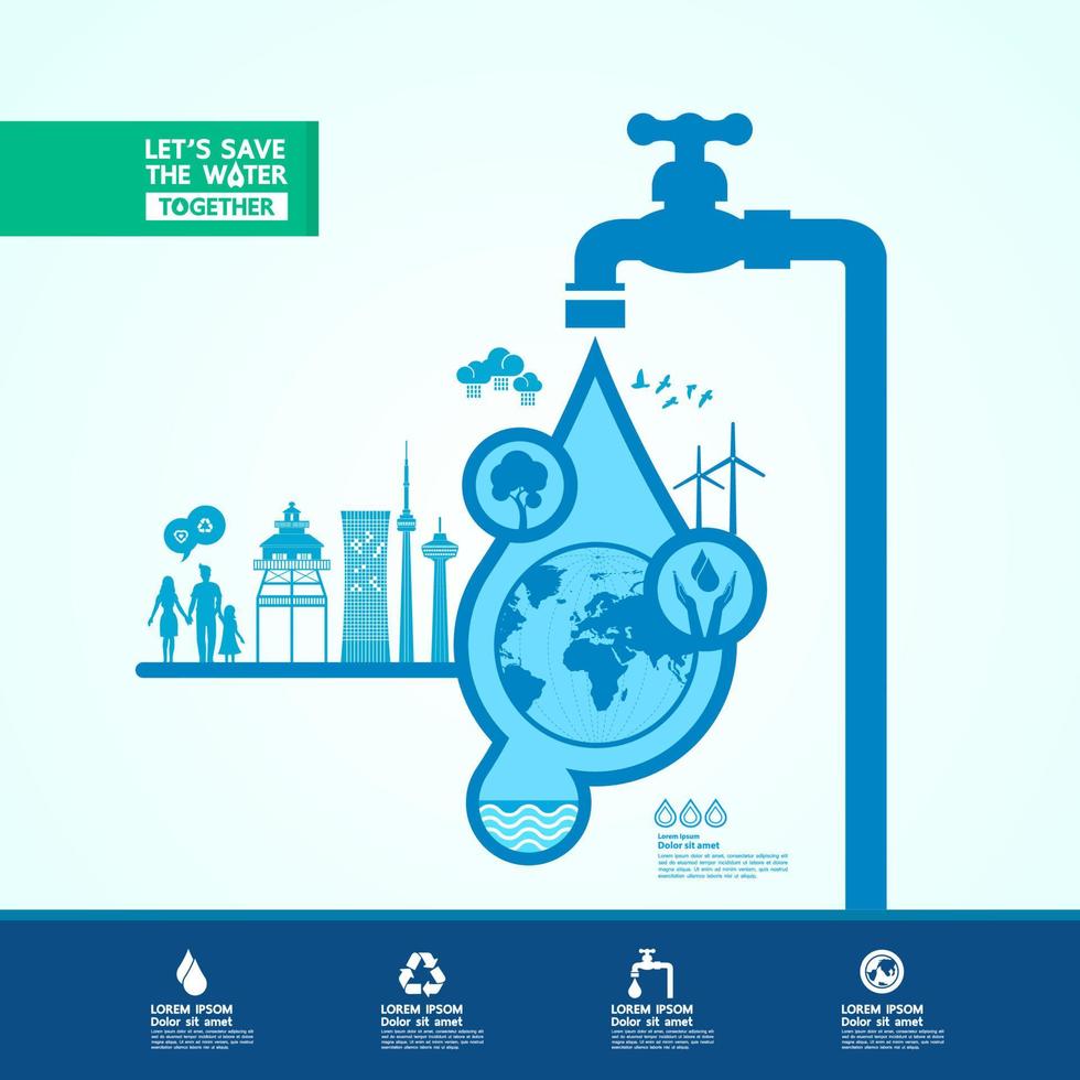 Save water together vector illustration.