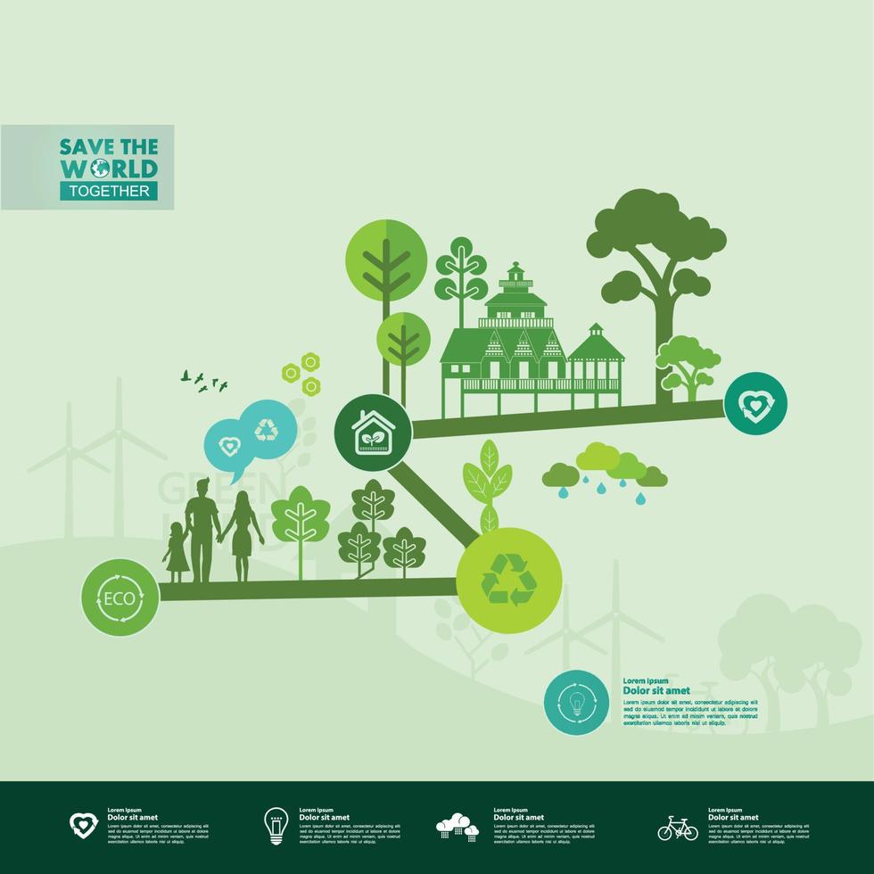 Save the world together green ecology vector illustration.