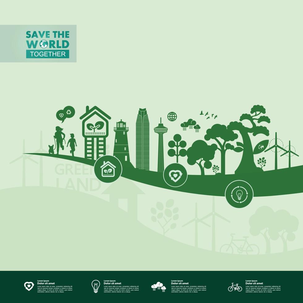 Save the world together green ecology vector illustration.