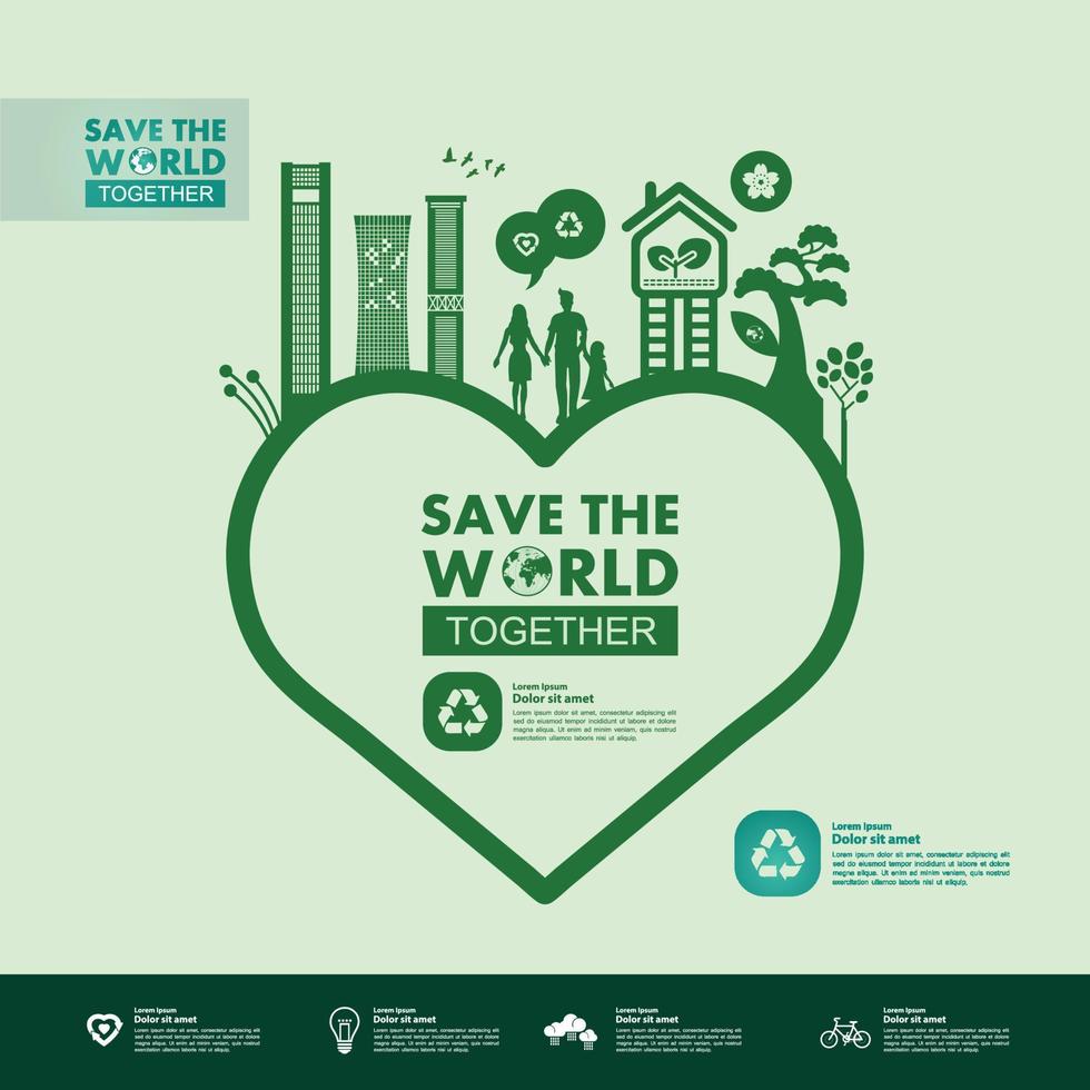 Save the world together green ecology vector illustration.