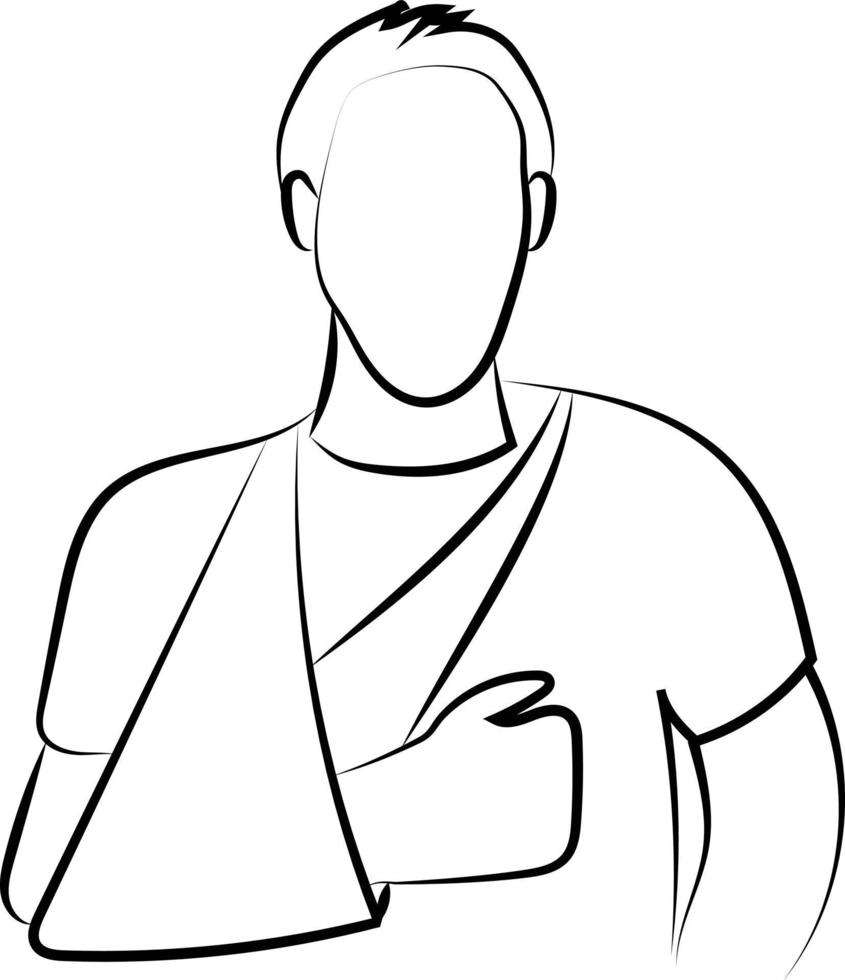 Hand Drawn Line Drawing Icon of a Patient with Broken Hand vector