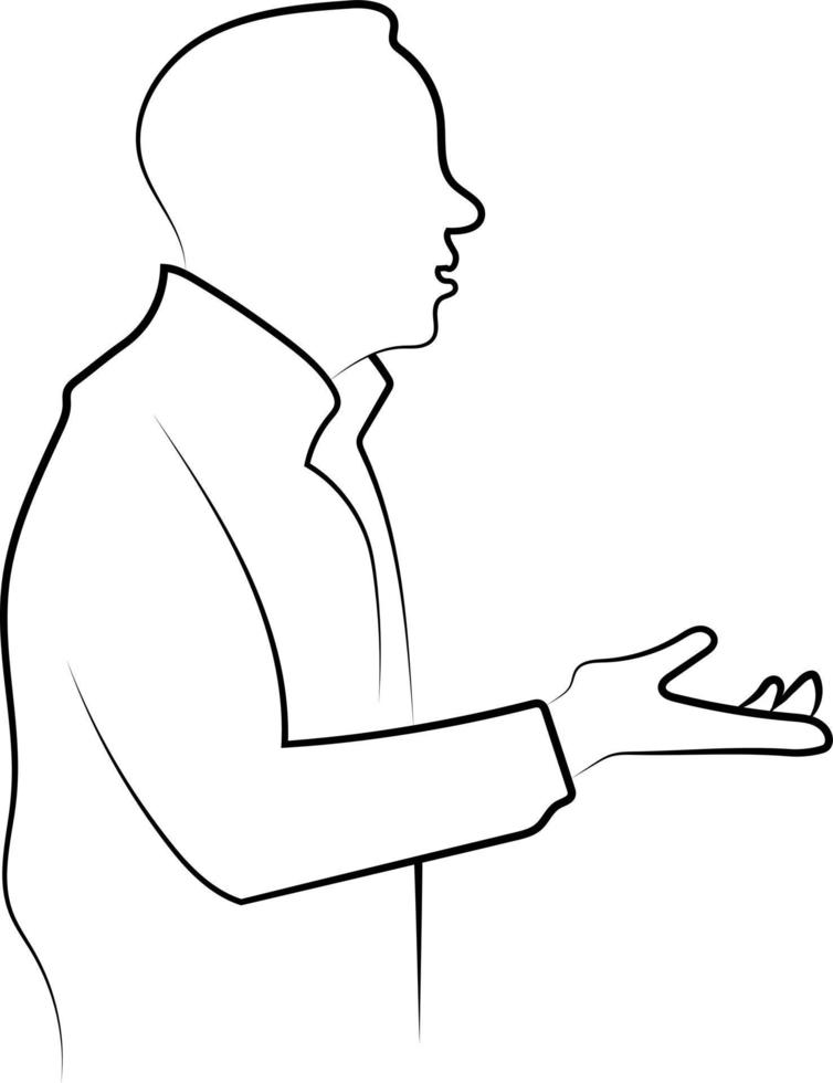 Simple Hand Drawn Line Drawing Icon of a Man Talking, Enquiring for Information with a Hand Gesture vector