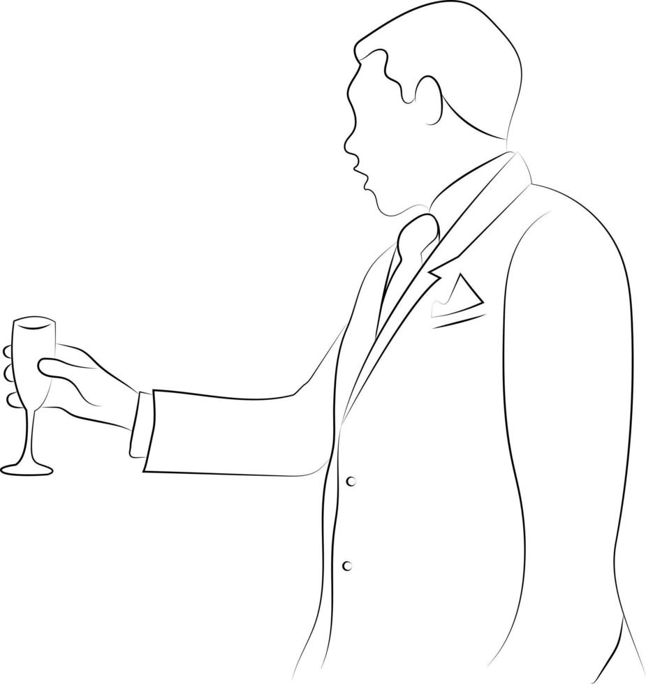 Hand Drawn Line Drawing Illustration of a Well Dressed Gentleman Proposing a Toast during an Office Celebration or Party vector