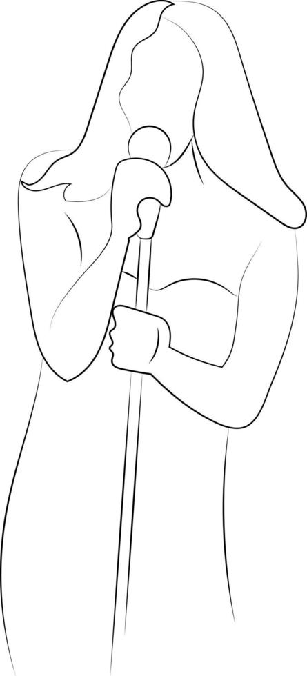 Hand Drawn Line Drawing of a Woman Singing using a Microphone, Music Performance Outline Illustration. vector