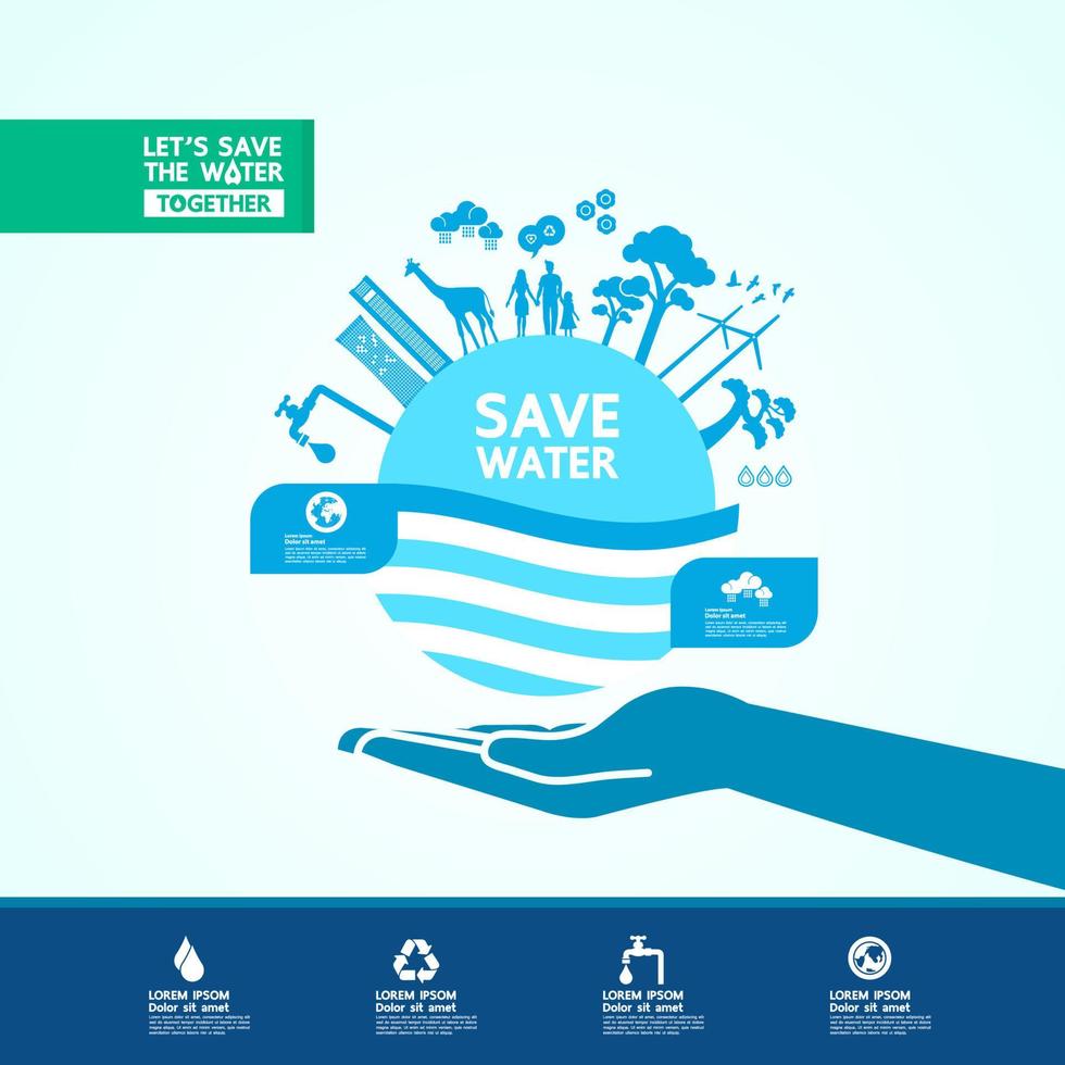 Save water together vector illustration.