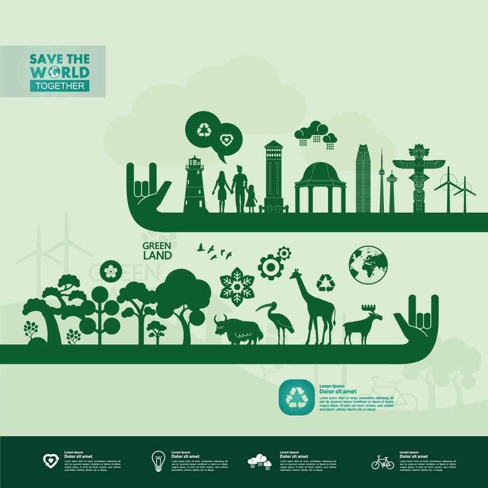 Save the world together green ecology vector illustration.