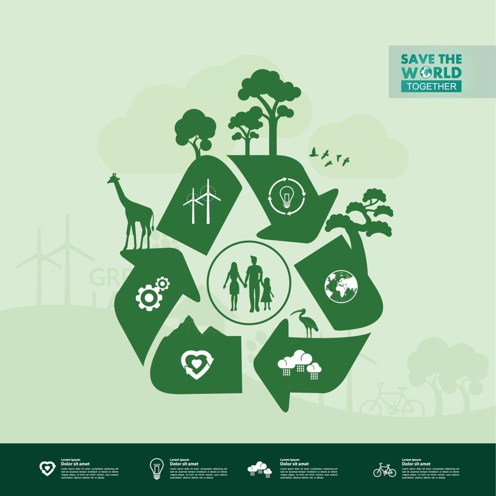 Save the world together green ecology vector illustration.