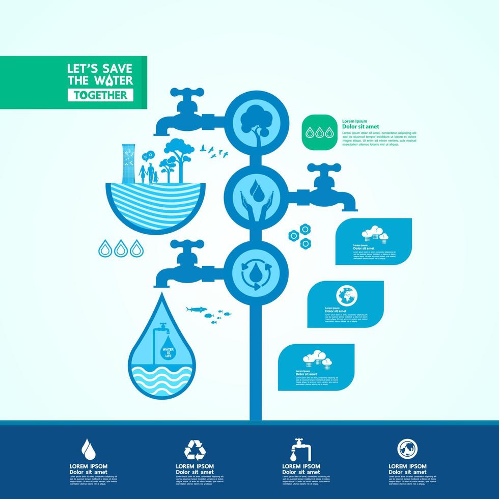 Save water together vector illustration.