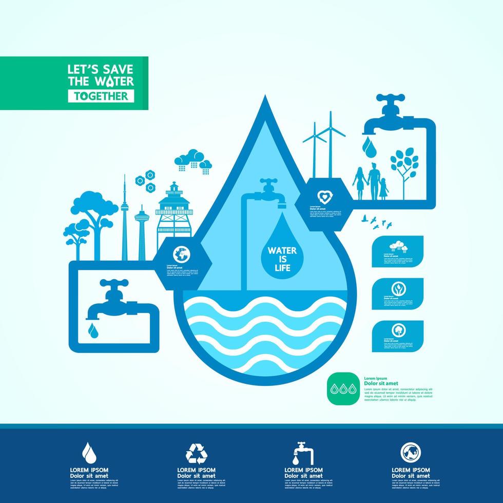 Save water together vector illustration.