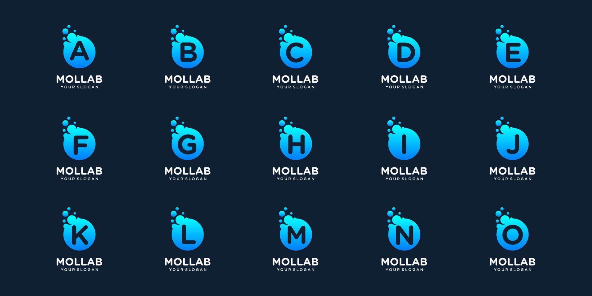 set of monogram initial with dot and molecule concept. vector