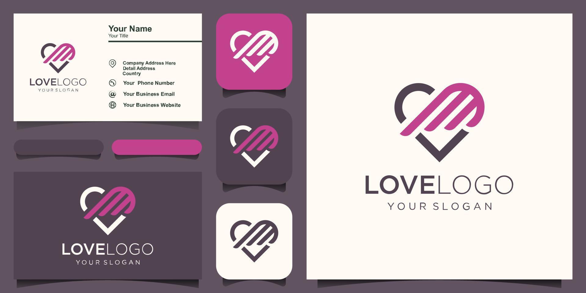 love and wings logo design vector design template icon illustration. logo design and business card