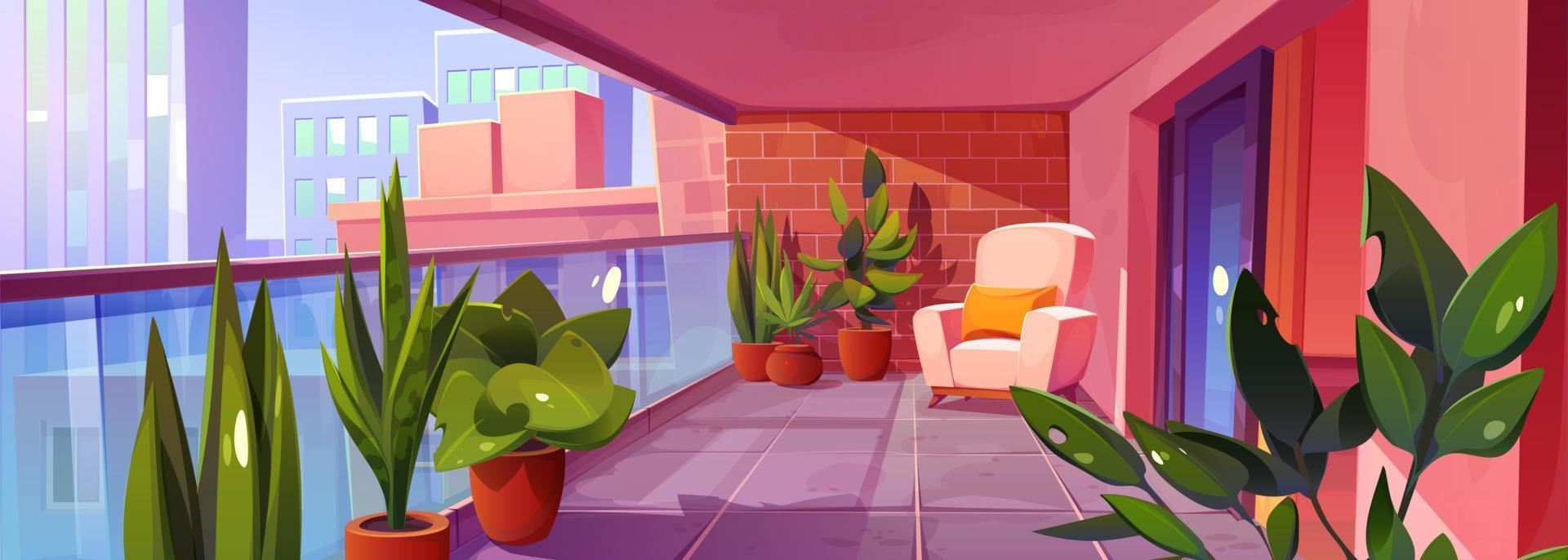 Homey interior of balcony with garden vector