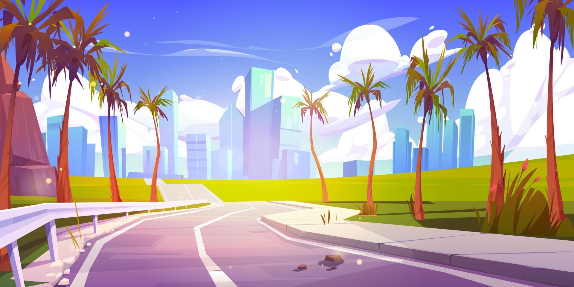 Summer tropical background with palm and road vector