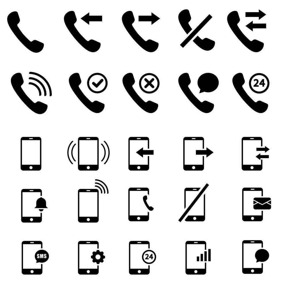 Set of phone or smartphone icons, call illustration symbol, telephone logo, message sign. vector