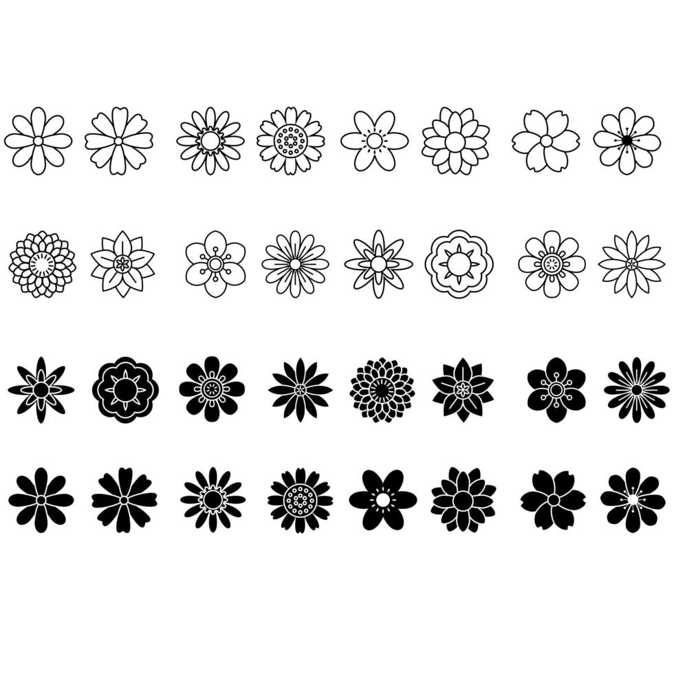 conjunto de vectores de iconos de flores. colección de signos de ilustración de jardín. símbolo o logotipo de la flora.
