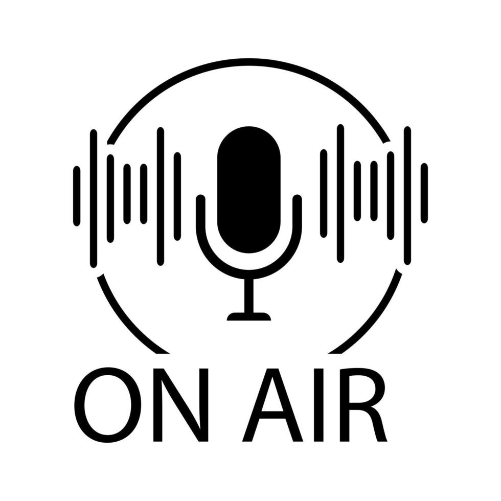 Podcast icon with on air live waves. Podcast. Badge, icon, stamp, logo. Radio broadcasting or streaming. Vector stock illustration.