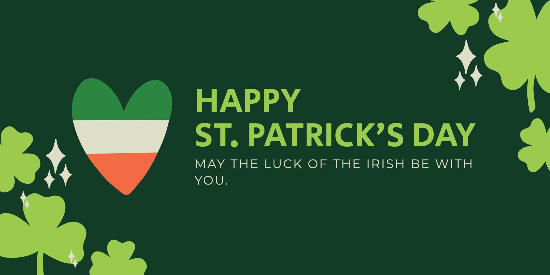 Happy Saint Patrick's Day vector banner design with clover and heart