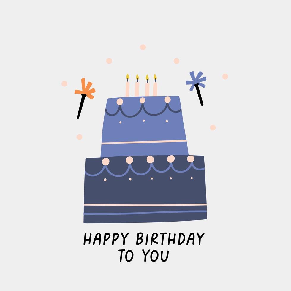 Happy Birthday Illustration cake with confetti vector