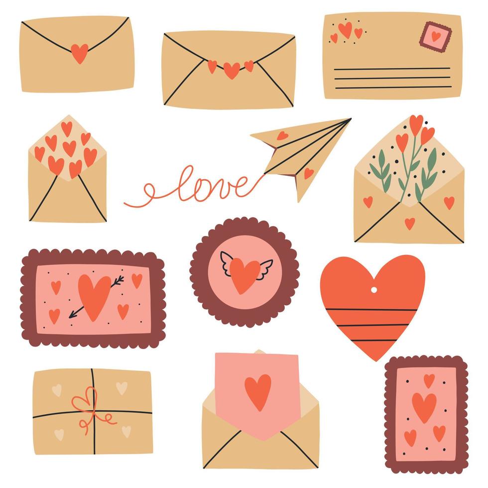 Set Valentine Love Envelope and Stamp vector