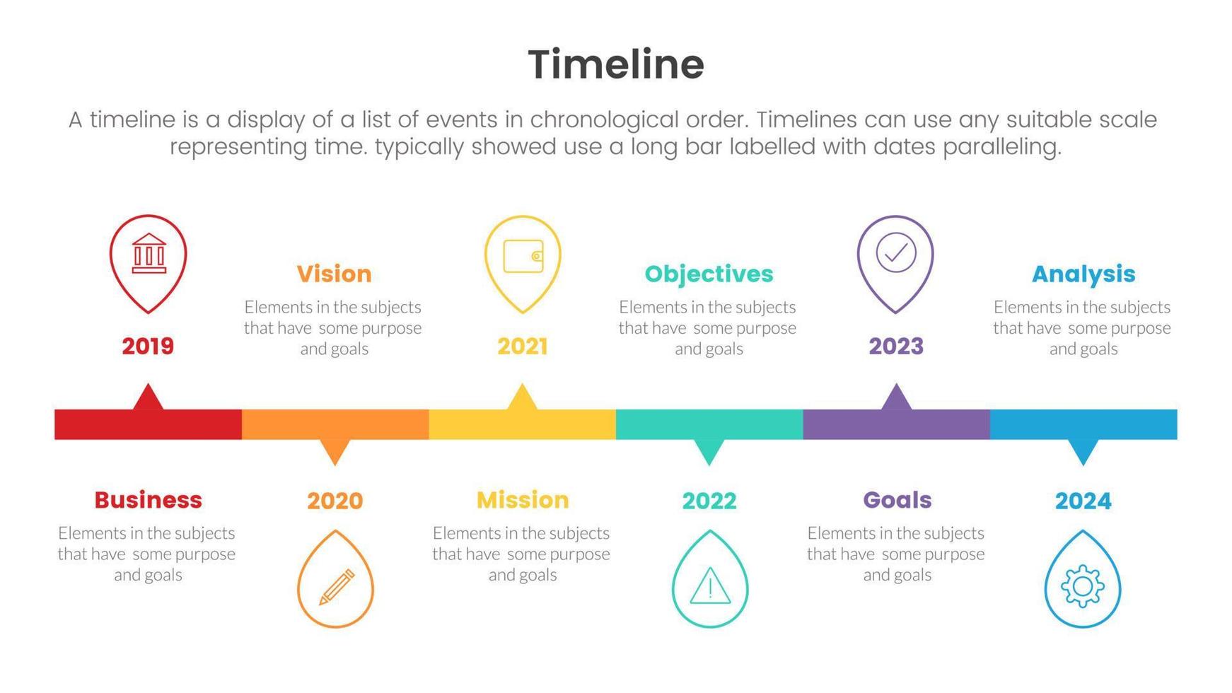 timeline set of point infographic with long rectangle box and small arrow callout concept for slide presentation template banner vector