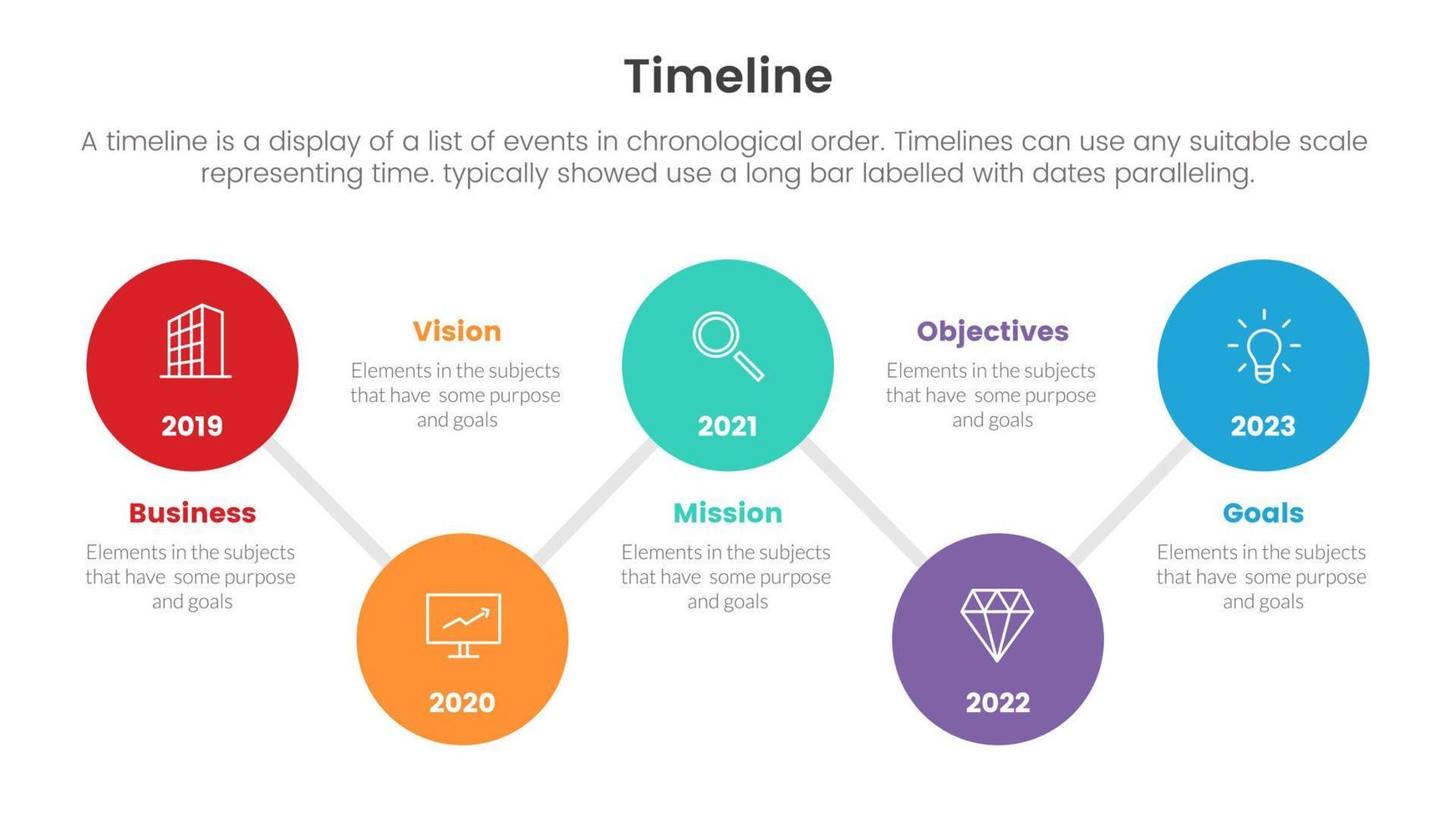 timeline set of point infographic with connected circle up and down concept for slide presentation template banner vector