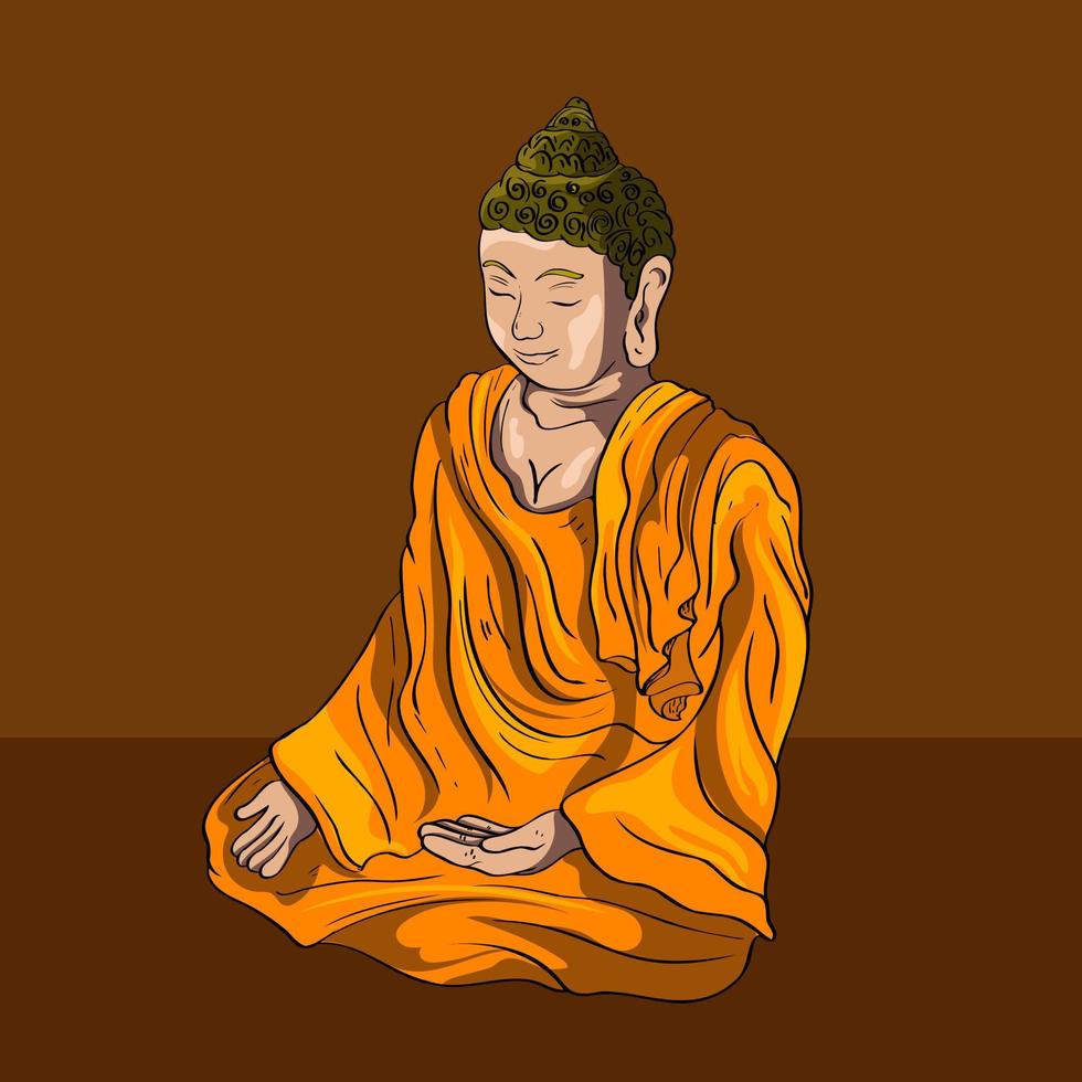 gautama Buda línea decorativo dibujo. sentado o meditando Buda estatua digital Arte collage conjunto oro color vector