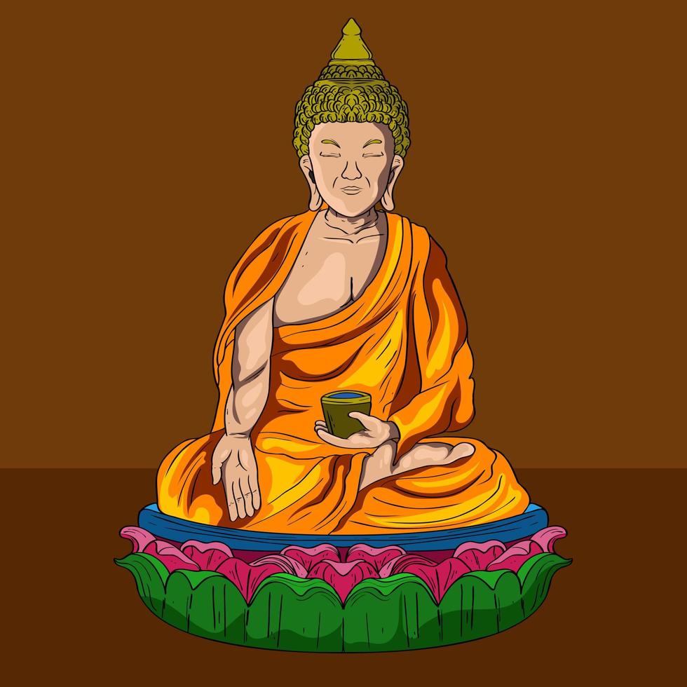 gautama Buda línea decorativo dibujo. sentado o meditando Buda estatua digital Arte collage conjunto oro color vector