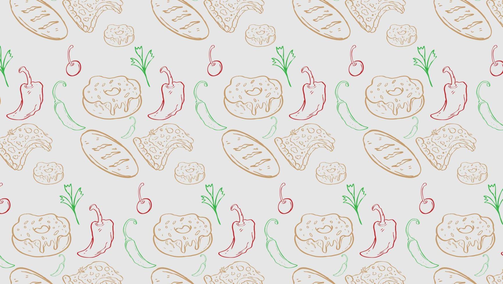 Fast Food Related Seamless Pattern and Background with Line Icons. Editable Stroke Junk Food Related Seamless Pattern and Background vector