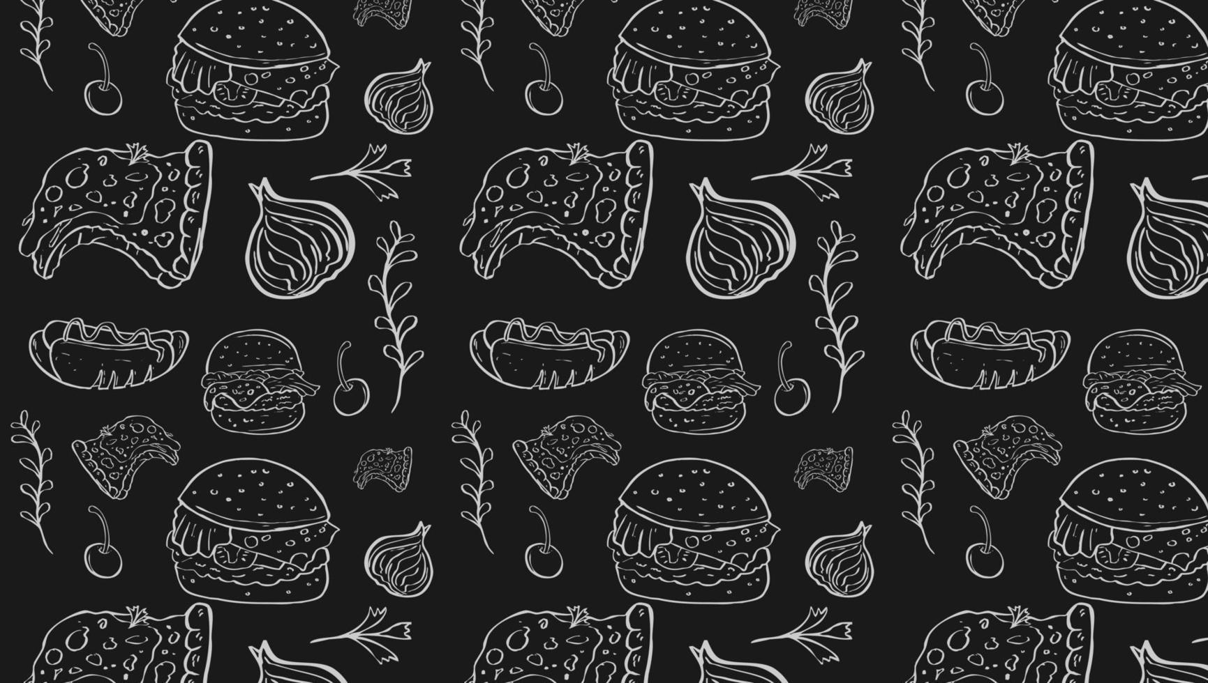 Fast Food Related Seamless Pattern and Background with Line Icons. Editable Stroke Junk Food Related Seamless Pattern and Background vector