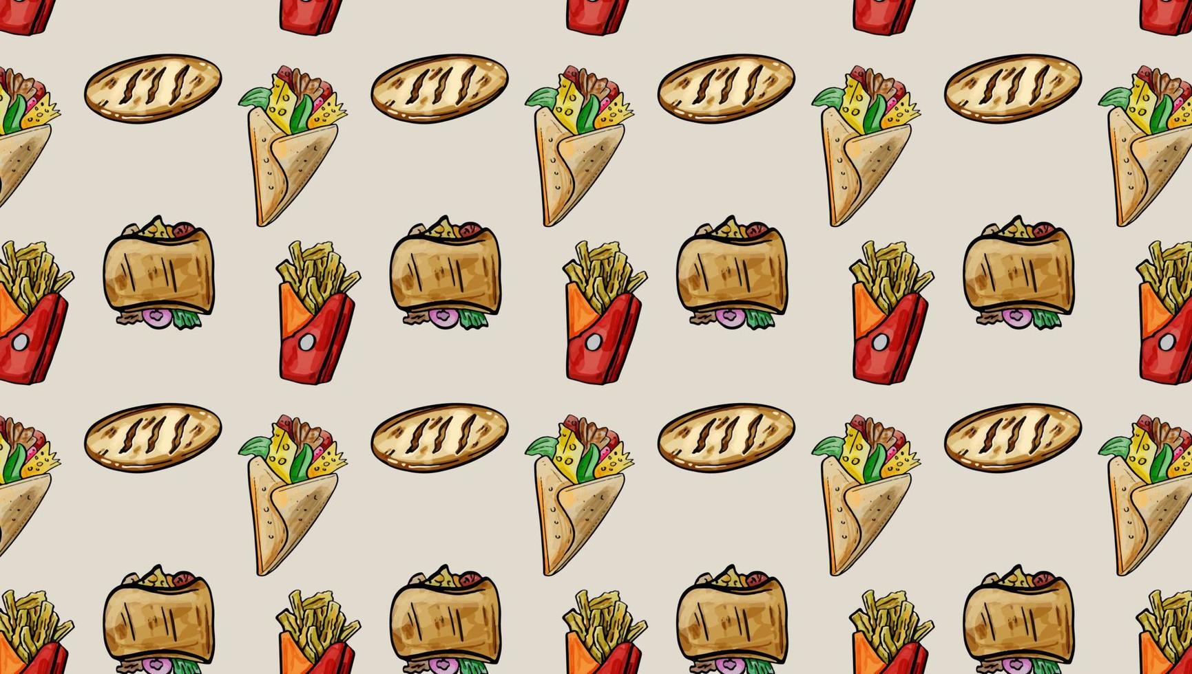 Fast Food Junk  Isometric Seamless Pattern Background Template flat design for decorative or gift wrapping paper, vector