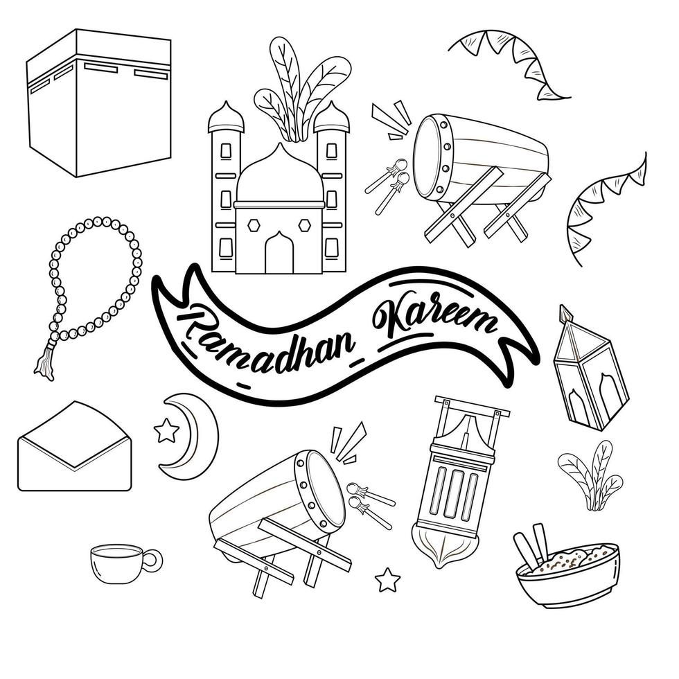 Hand drawing line of Ramadan doodle design collection vector