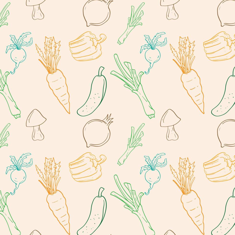 Colorfull Seamless vegetable background Vector Pattern Bright color Pattern suitable for posters, postcards, fabric or wrapping paper