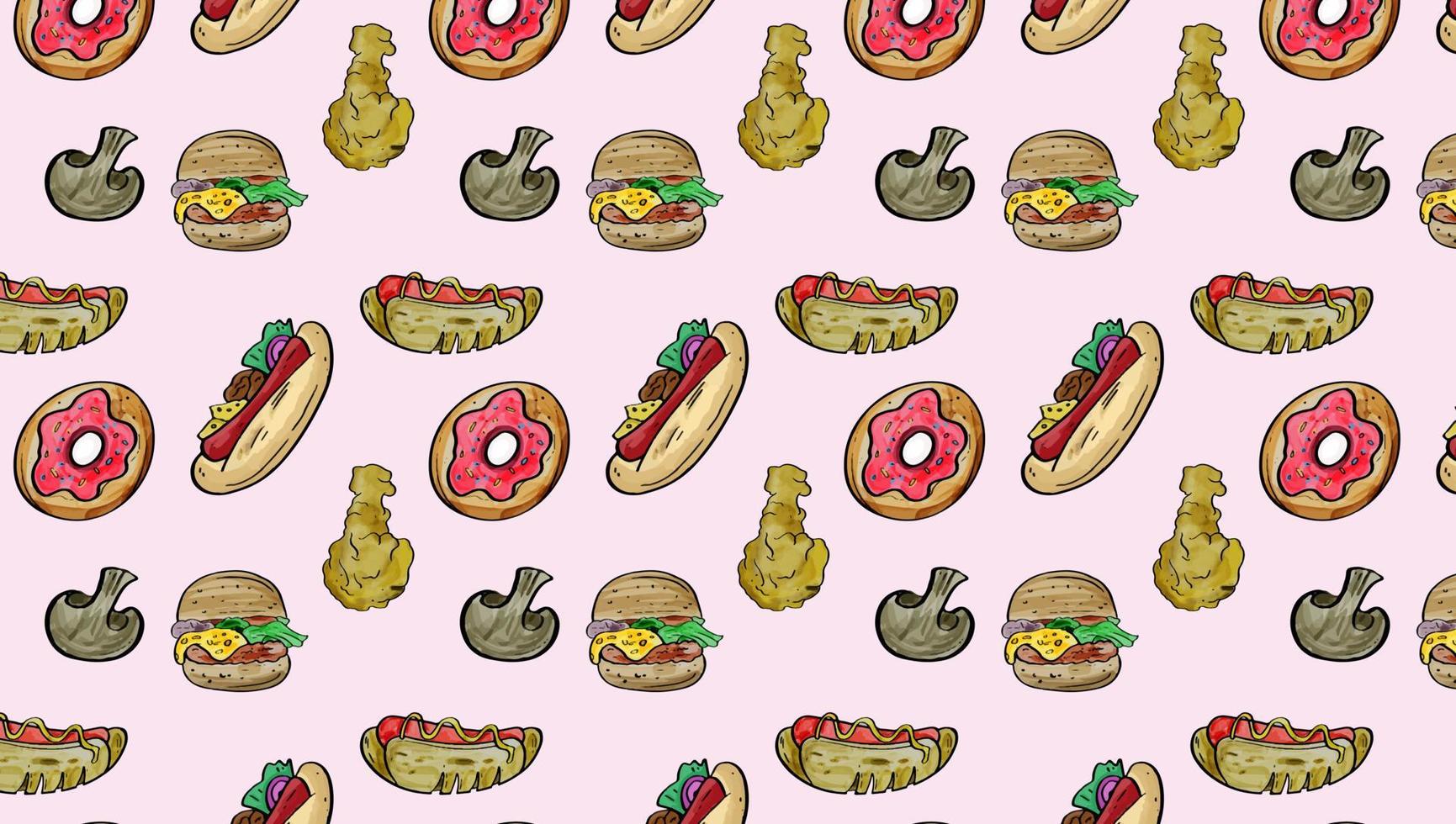 Fast Food Junk  Isometric Seamless Pattern Background Template flat design for decorative or gift wrapping paper, vector