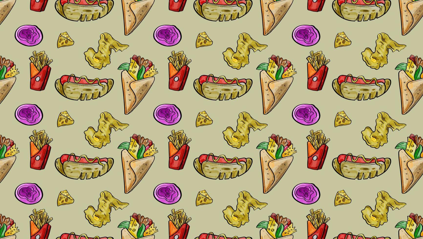Fast Food Junk  Isometric Seamless Pattern Background Template flat design for decorative or gift wrapping paper, vector