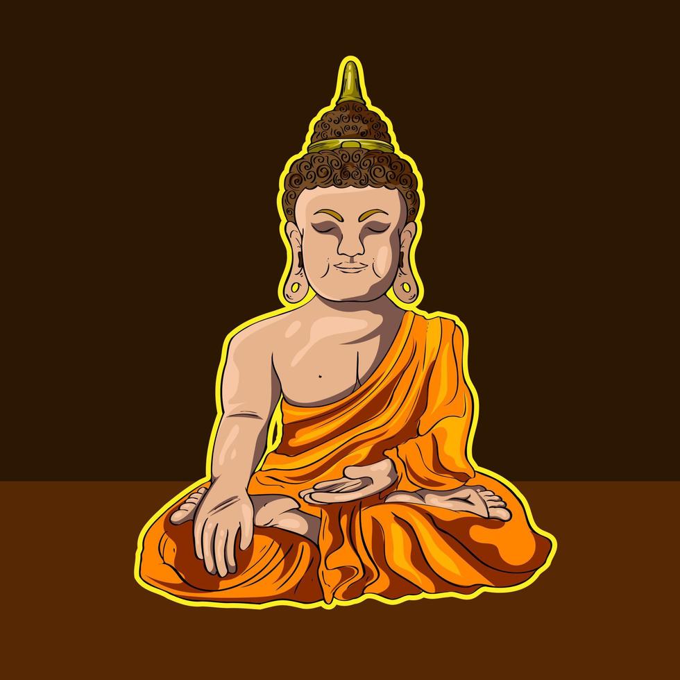 Gautama Buddha line decorative drawing. Sitting or meditating buddha statue Digital art collage combined Gold Color vector