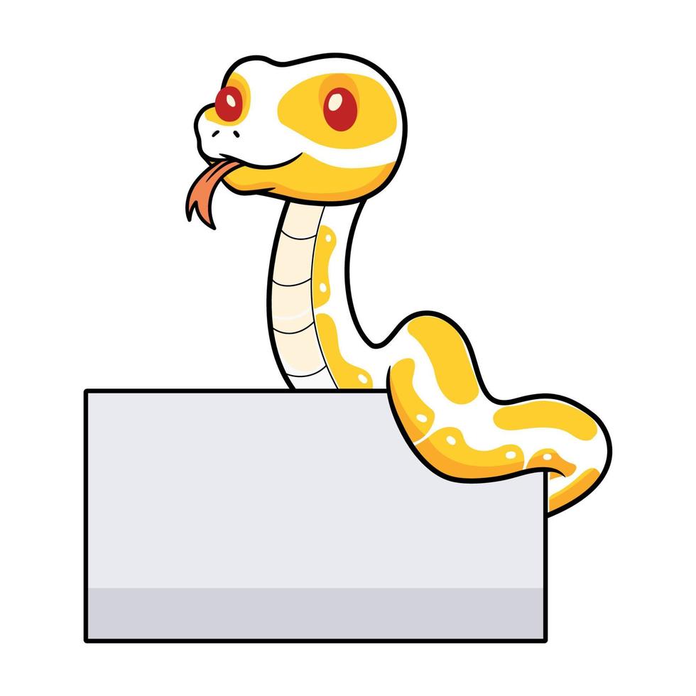 Cute albino ball python snake cartoon with blank sign vector