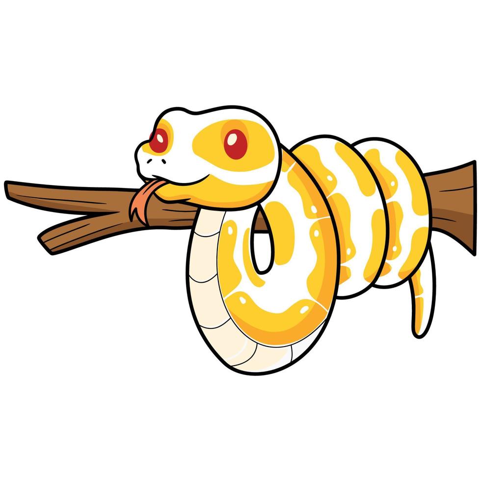 Cute albino ball python snake cartoon on tree branch vector