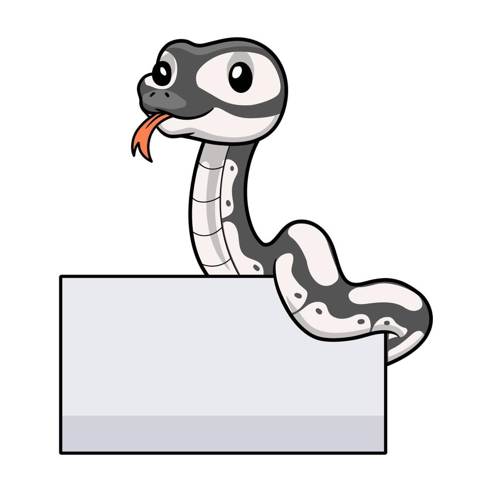 Cute axanthic ball python cartoon with blank sign vector