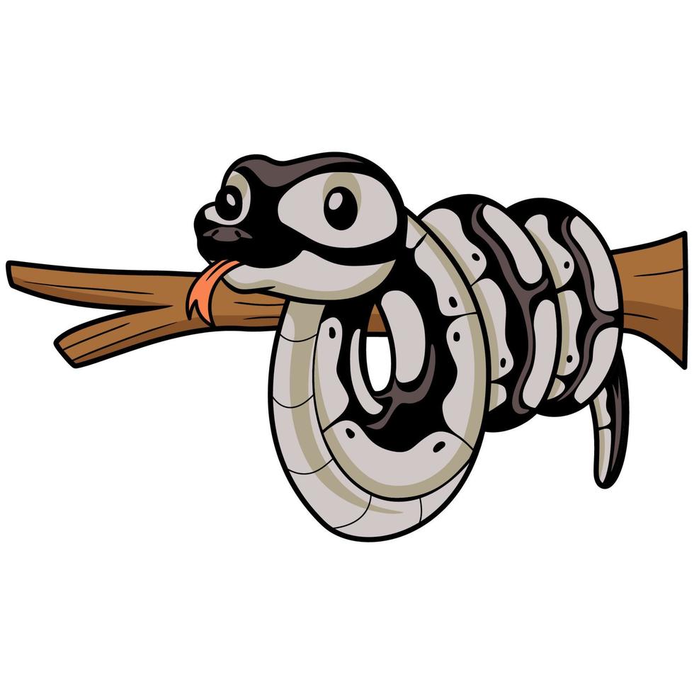 Cute python snake cartoon on tree branch vector