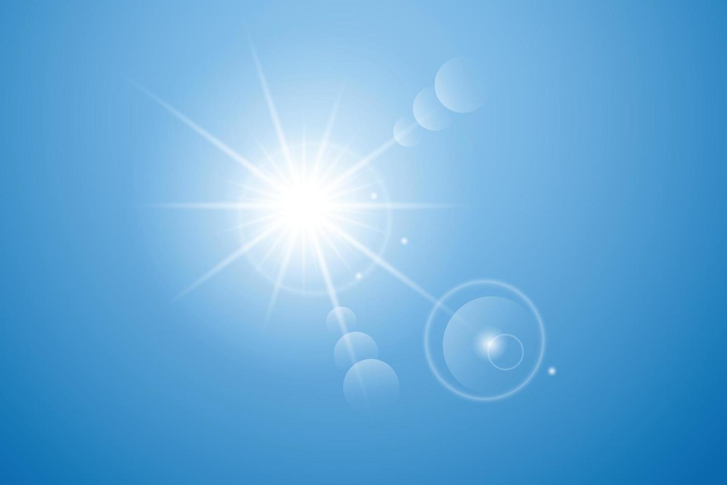 Realistic sun flare on blue sky vector