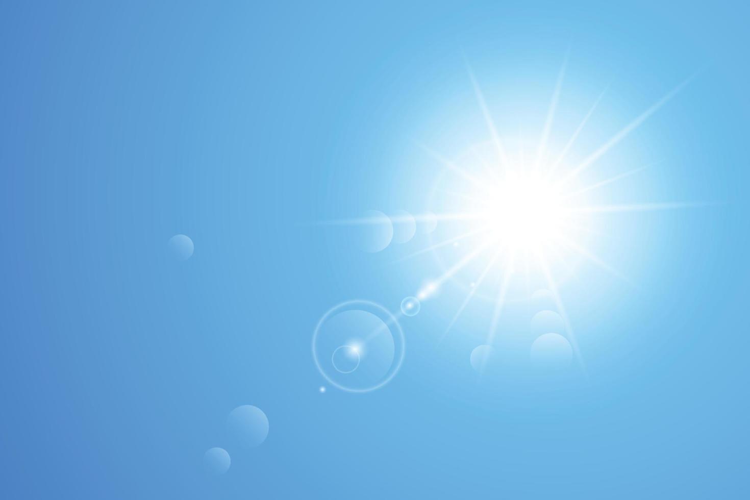 Sun with lens flare on blue sky vector illustration