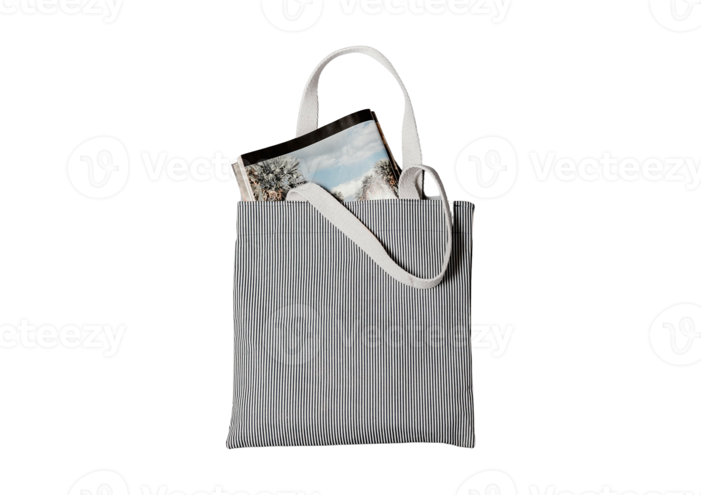 Black and white stripe bag with a magazine isolated on a transparent background png