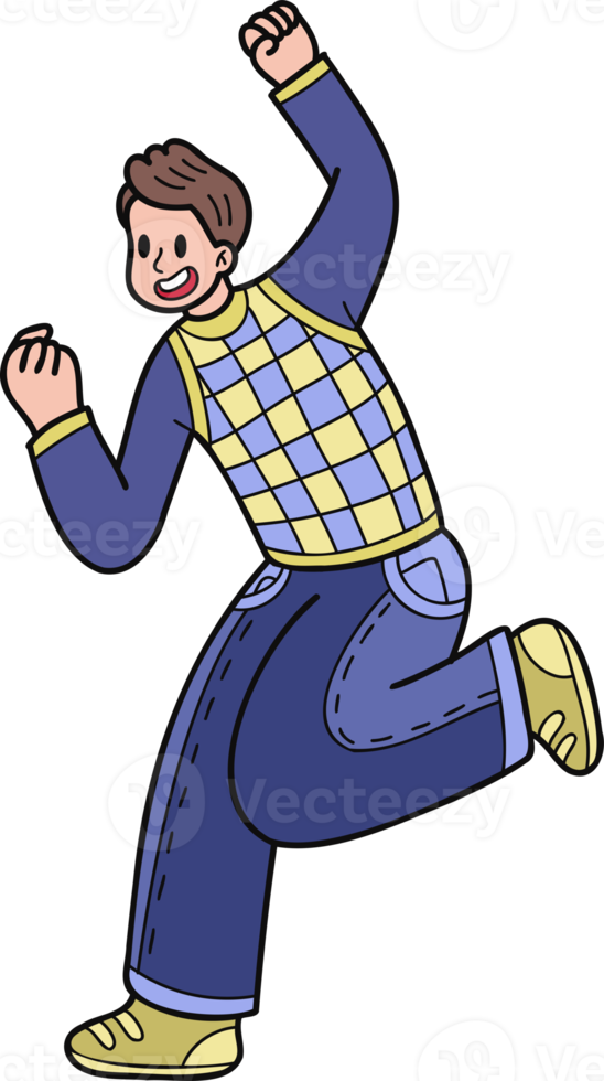 business man jumping for joy illustration in doodle style png