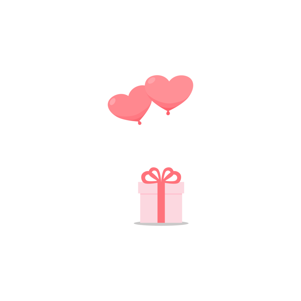 Pareja rosado corazón forma globo con rosado regalo caja. png