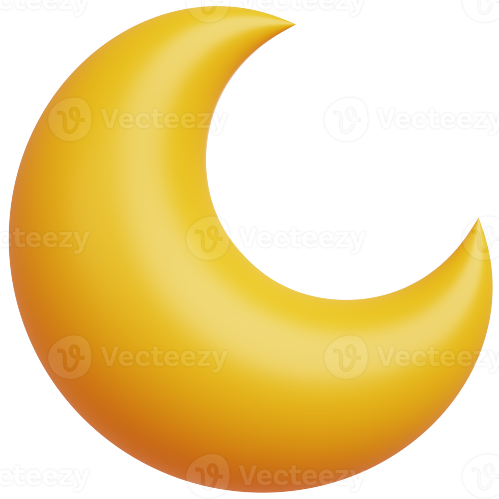 3D golden crescent moon.Minimal element style. png