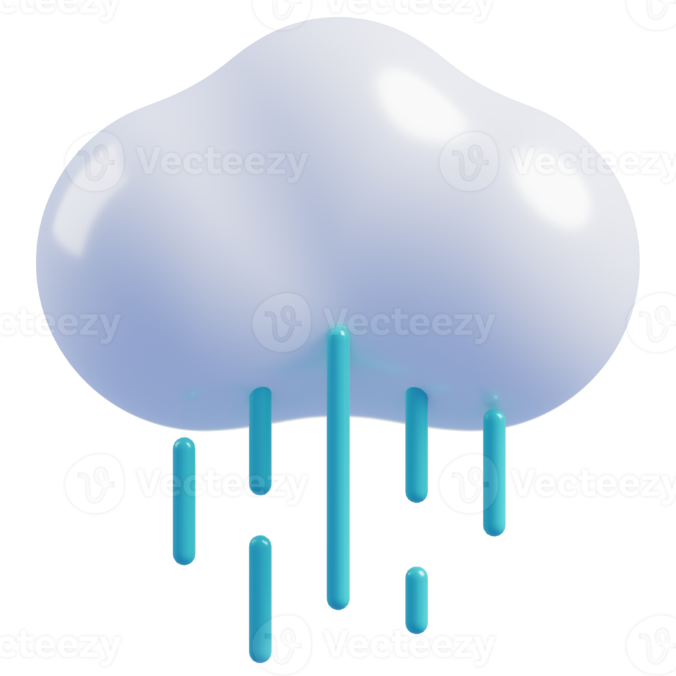 3d carino nube cartoon.meteo icona nube e pioggia. 3d interpretazione png